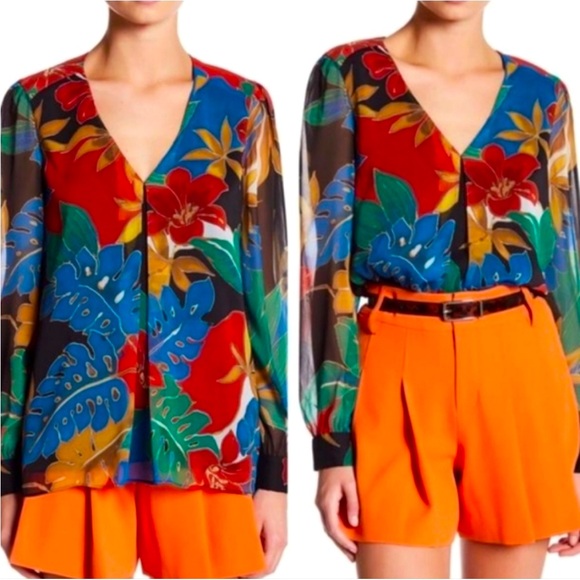 Alice + Olivia Deandra Jungle Hibiscus Blouse - Mint Condition - Picture 1 of 5